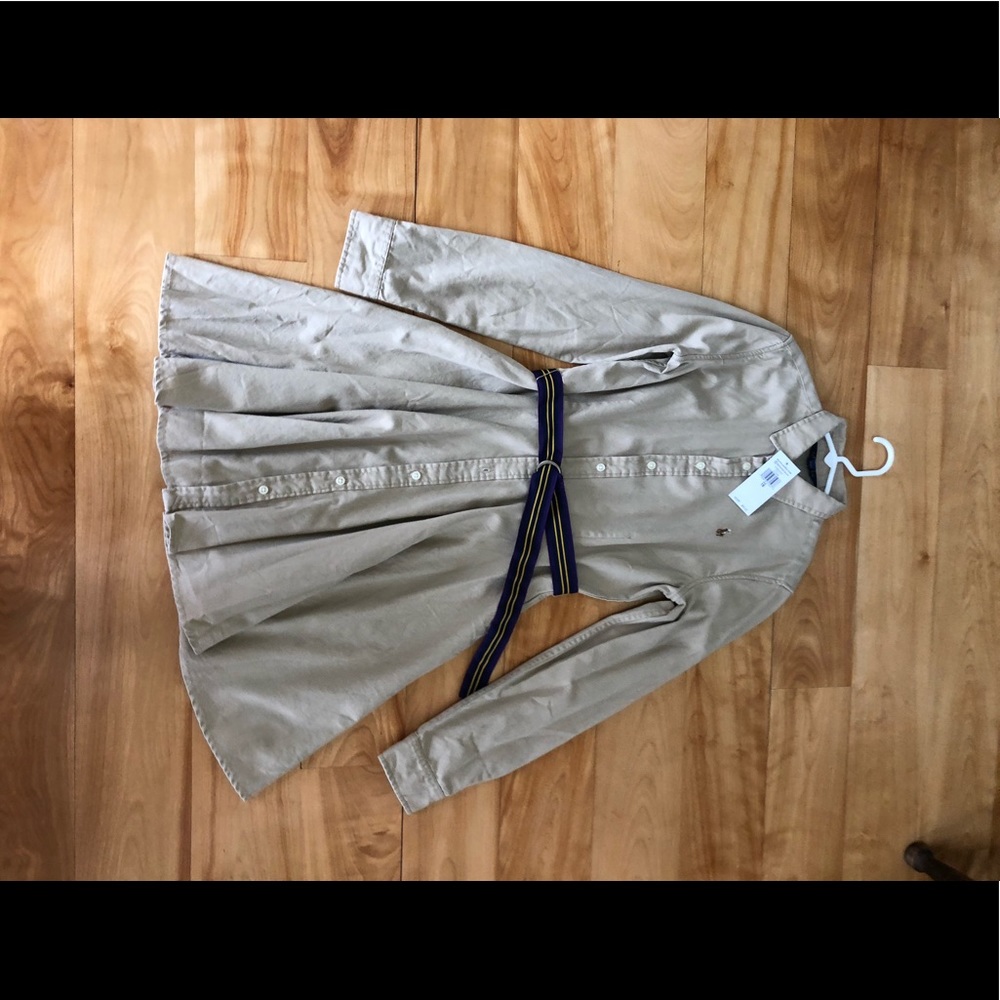 Kaki girls Polo dress. Includes purple belt.
